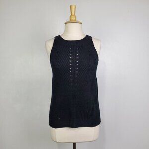 Nine West Black Sleeveless Crochet Mixed Knit Sweater Top NEW NWT Size L